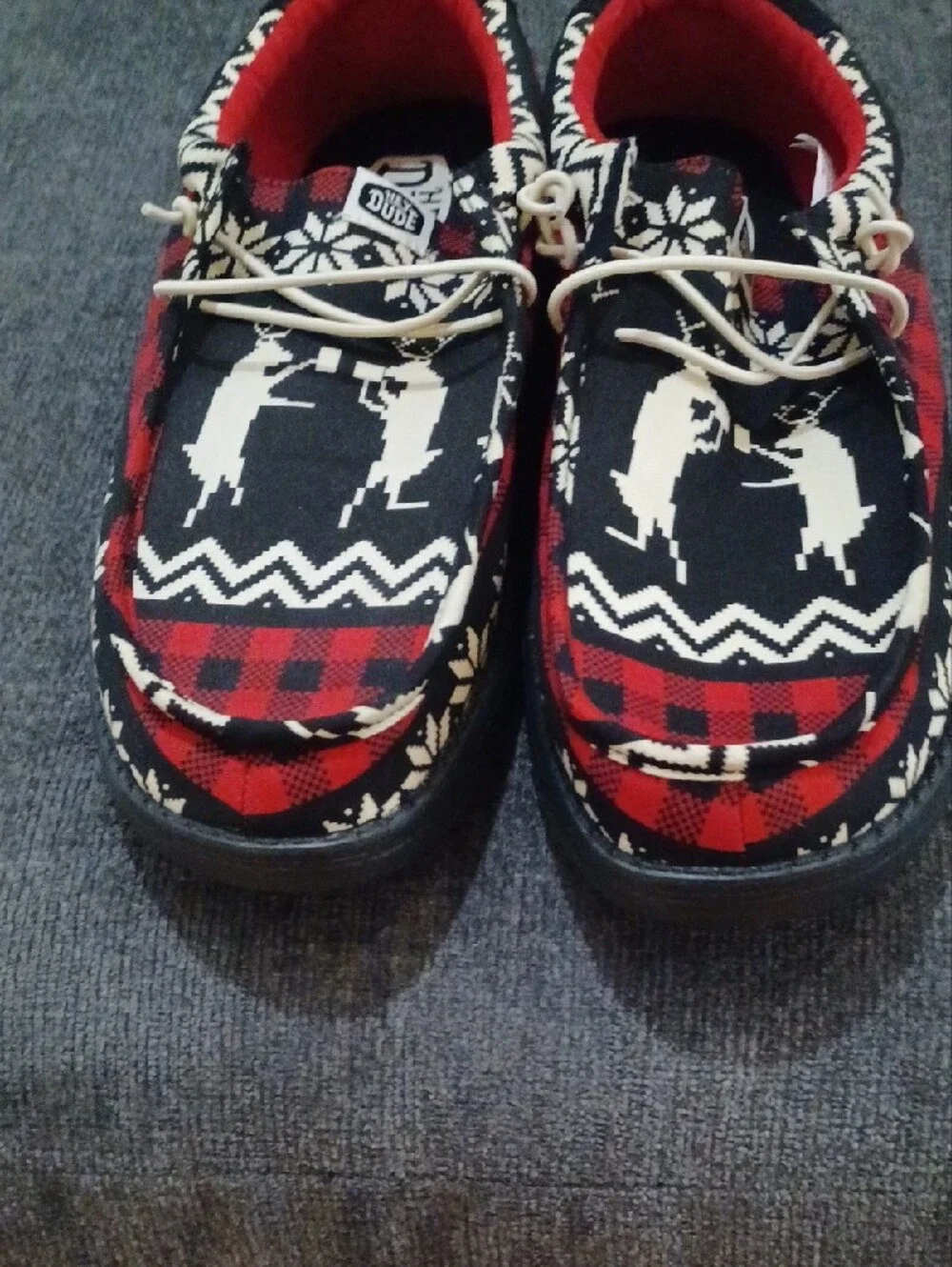 Hey Dude Men's Red, Black & White Patterned Boat Shoes